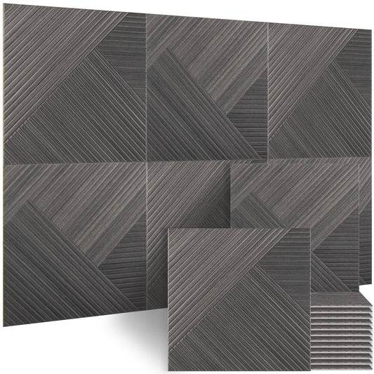 BUBOS 6 Pack Acoustic Wood Wall Panels, 23.6x23.6 Inch Sound Absorbing Tiles with Full Adhesive Backing, Decorative Peel and Stick Panels for Home Office, Living Room and Studio