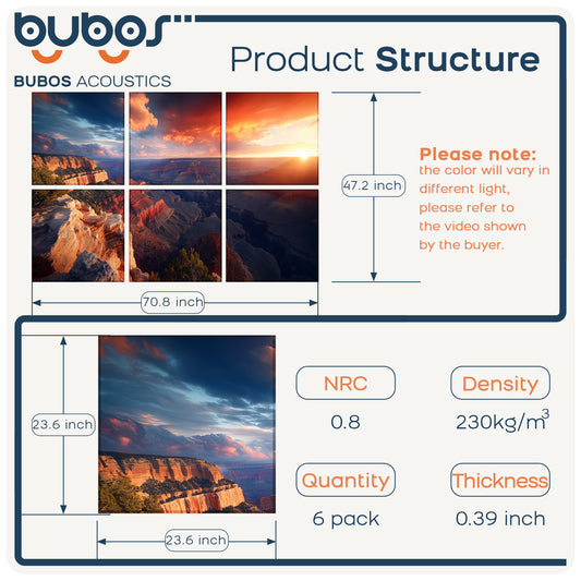 BUBOS 6 Pack Self-Adhesive Acoustic Wall Panel,70.8" x 47.2" Sound Panels Noise Reducing for Wall,Decorative Acoustic Panel Sound Absorbing,Sound Proofing Panel for Studio, Home,Office,Canyon Fire