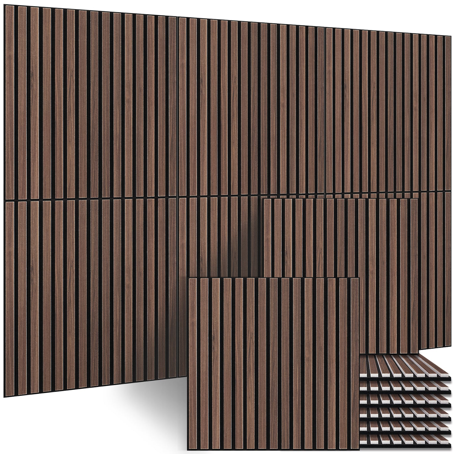 BUBOS Large Acoustic Wall Panels, 6-Pack 24" x 24" x 0.7" Faux Wood Slat Sound Absorbing Panels, High-Density Soundproof Wall Decor for Recording Studio, Home Theater & Gaming Room