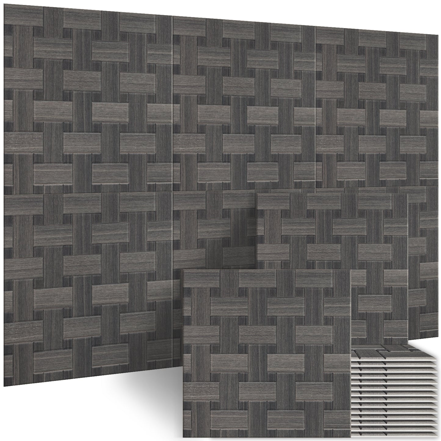 BUBOS 6 Pack Acoustic Wood Wall Panels, 23.6x23.6 Inch Sound Absorbing Tiles with Full Adhesive Backing, Decorative Peel and Stick Panels for Home Office, Living Room and Studio