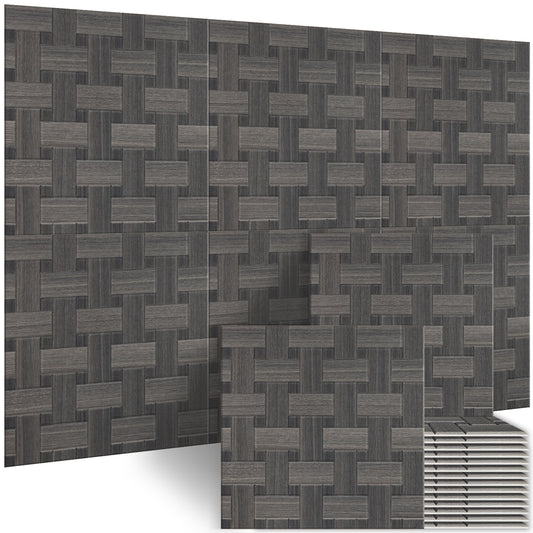 BUBOS 6 Pack Acoustic Wood Wall Panels, 23.6x23.6 Inch Sound Absorbing Tiles with Full Adhesive Backing, Decorative Peel and Stick Panels for Home Office, Living Room and Studio
