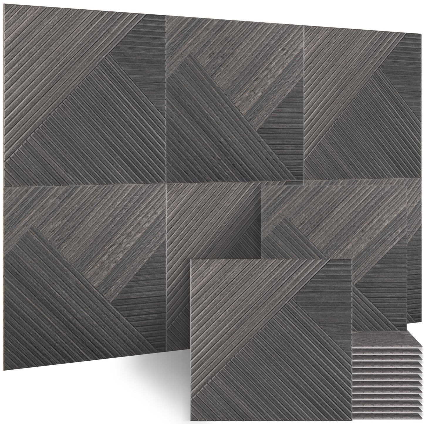 BUBOS 6 Pack Acoustic Wood Wall Panels, 23.6x23.6 Inch Sound Absorbing Tiles with Full Adhesive Backing, Decorative Peel and Stick Panels for Home Office, Living Room and Studio