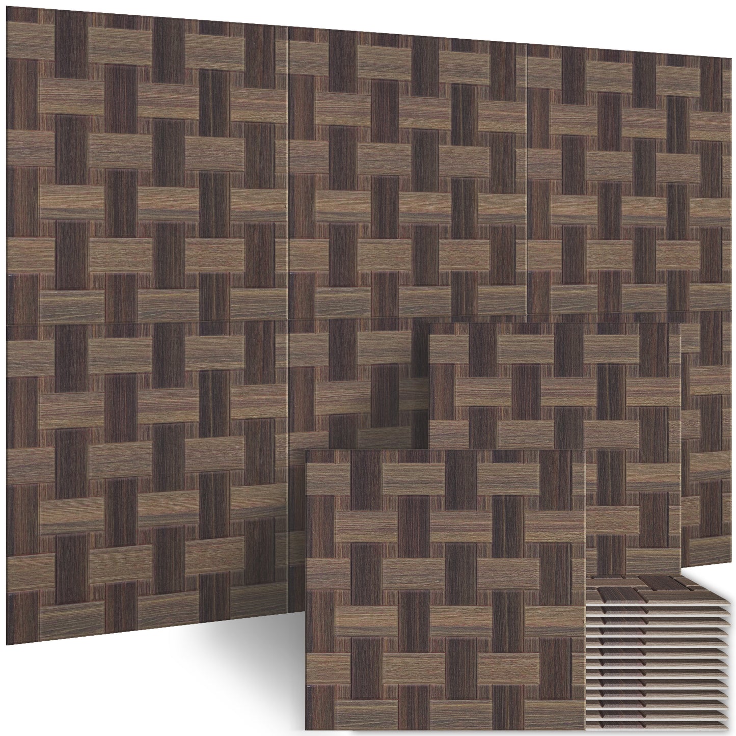 BUBOS 6 Pack Acoustic Wood Wall Panels, 23.6x23.6 Inch Sound Absorbing Tiles with Full Adhesive Backing, Decorative Peel and Stick Panels for Home Office, Living Room and Studio