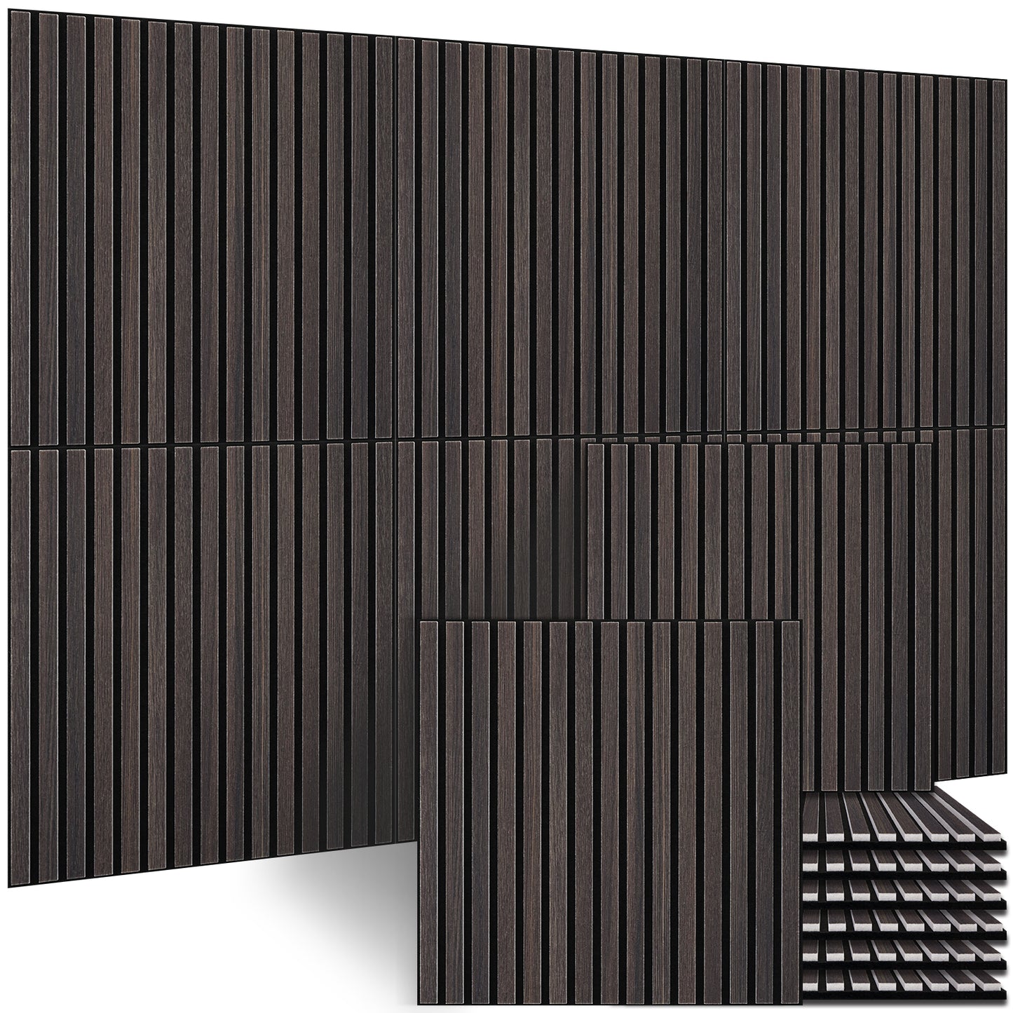 BUBOS Large Acoustic Wall Panels, 6-Pack 24" x 24" x 0.7" Faux Wood Slat Sound Absorbing Panels, High-Density Soundproof Wall Decor for Recording Studio, Home Theater & Gaming Room