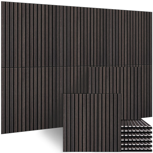 BUBOS Large Acoustic Wall Panels, 6-Pack 24" x 24" x 0.7" Faux Wood Slat Sound Absorbing Panels, High-Density Soundproof Wall Decor for Recording Studio, Home Theater & Gaming Room