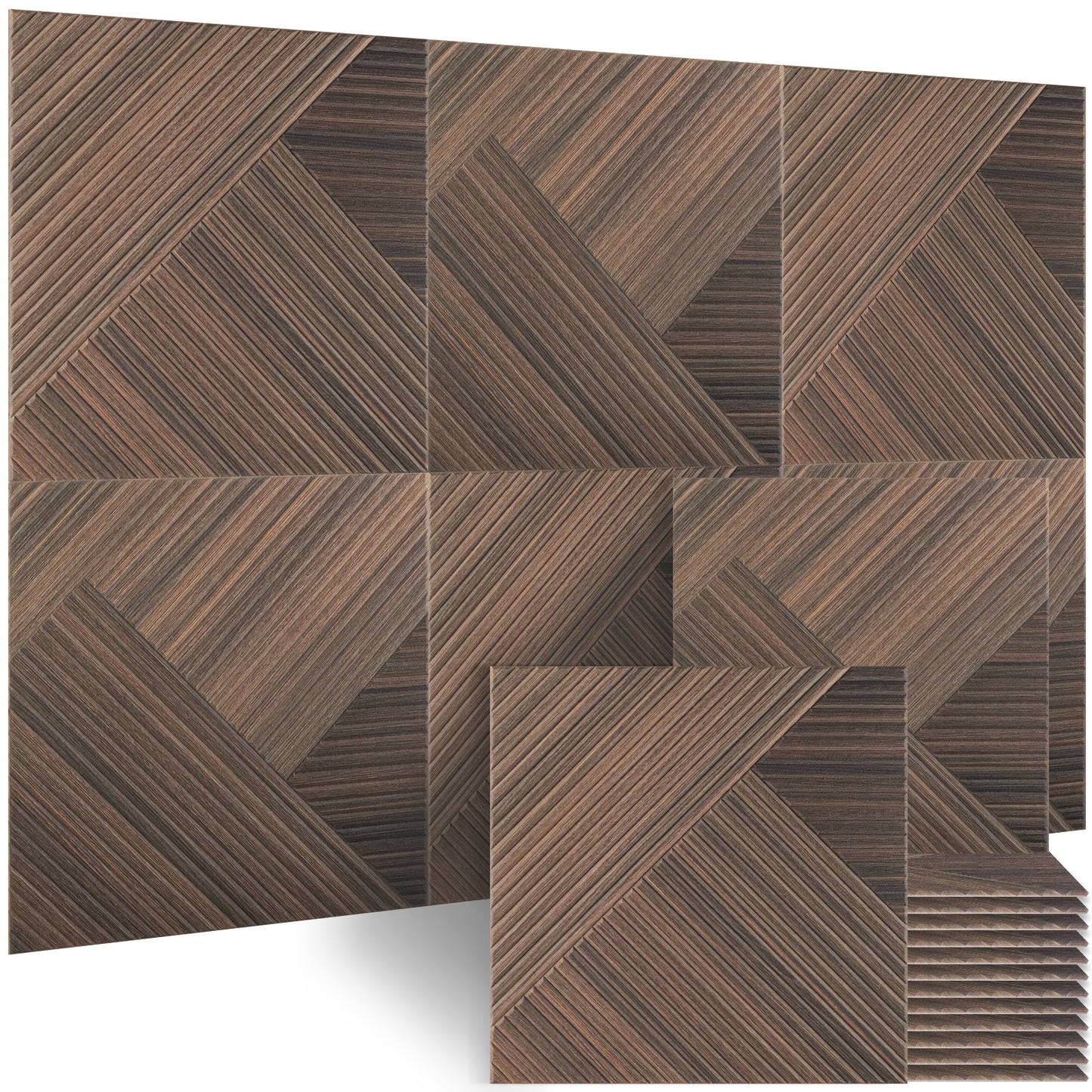 BUBOS 6 Pack Acoustic Wood Wall Panels, 23.6x23.6 Inch Sound Absorbing Tiles with Full Adhesive Backing, Decorative Peel and Stick Panels for Home Office, Living Room and Studio