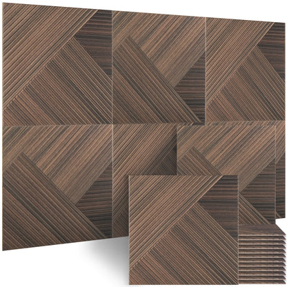 BUBOS 6 Pack Acoustic Wood Wall Panels, 23.6x23.6 Inch Sound Absorbing Tiles with Full Adhesive Backing, Decorative Peel and Stick Panels for Home Office, Living Room and Studio