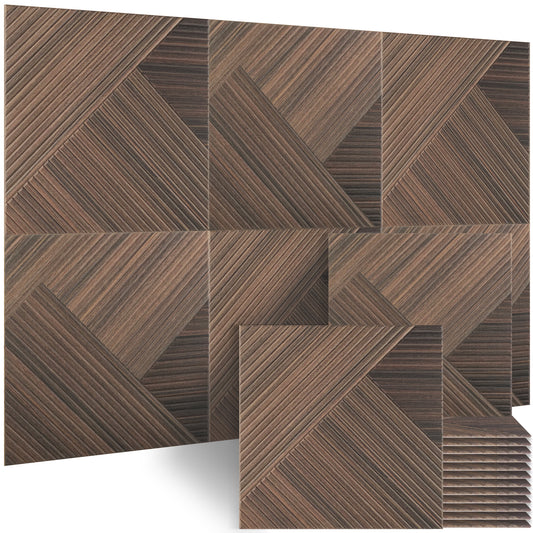 BUBOS 6 Pack Acoustic Wood Wall Panels, 23.6x23.6 Inch Sound Absorbing Tiles with Full Adhesive Backing, Decorative Peel and Stick Panels for Home Office, Living Room and Studio