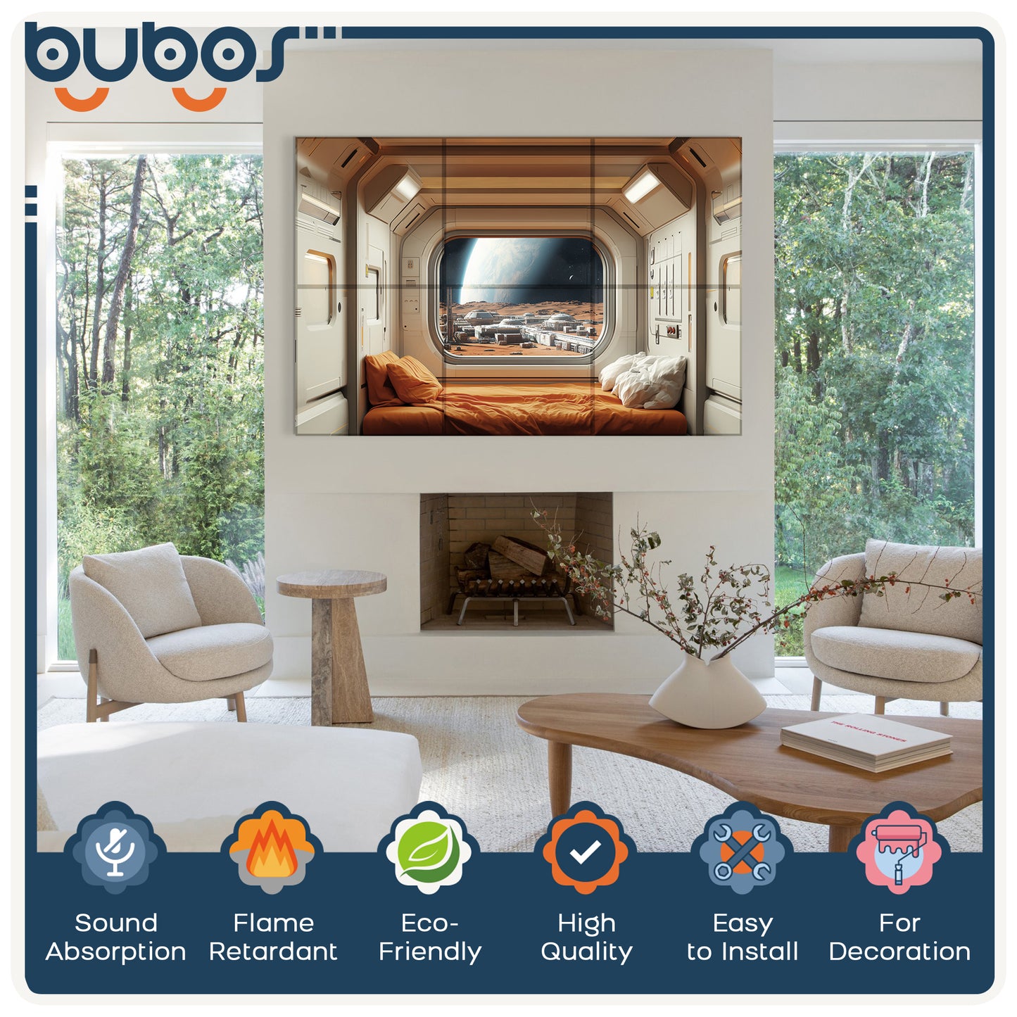 BUBOS 6 Pack Self-Adhesive Acoustic Wall Panels,70.8" x 47.2" Sound Panels Noise Reducing for Wall,Decorative Acoustic Panel Sound Absorbing,Sound Proofing Panel for Studio, Home,Office,Martian Settlers