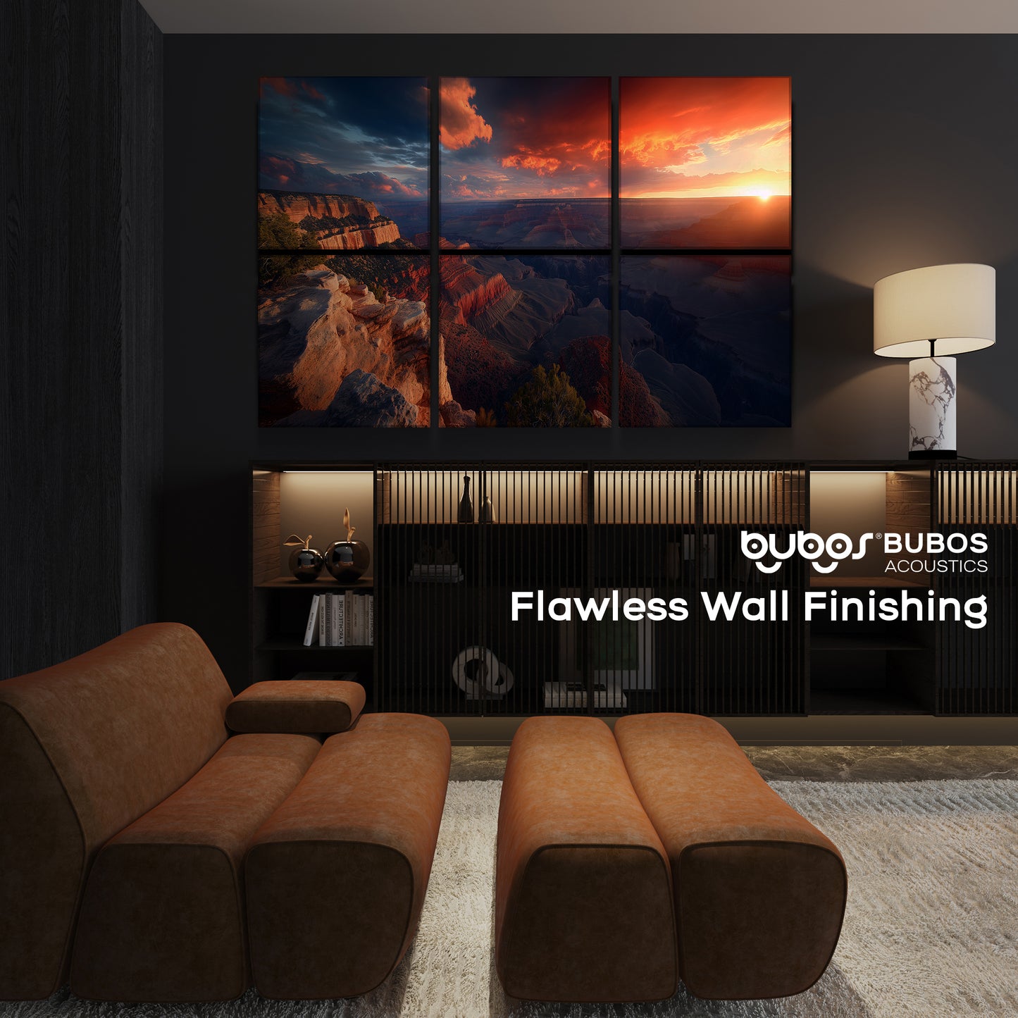 BUBOS 6 Pack Self-Adhesive Acoustic Wall Panel,70.8" x 47.2" Sound Panels Noise Reducing for Wall,Decorative Acoustic Panel Sound Absorbing,Sound Proofing Panel for Studio, Home,Office,Canyon Fire