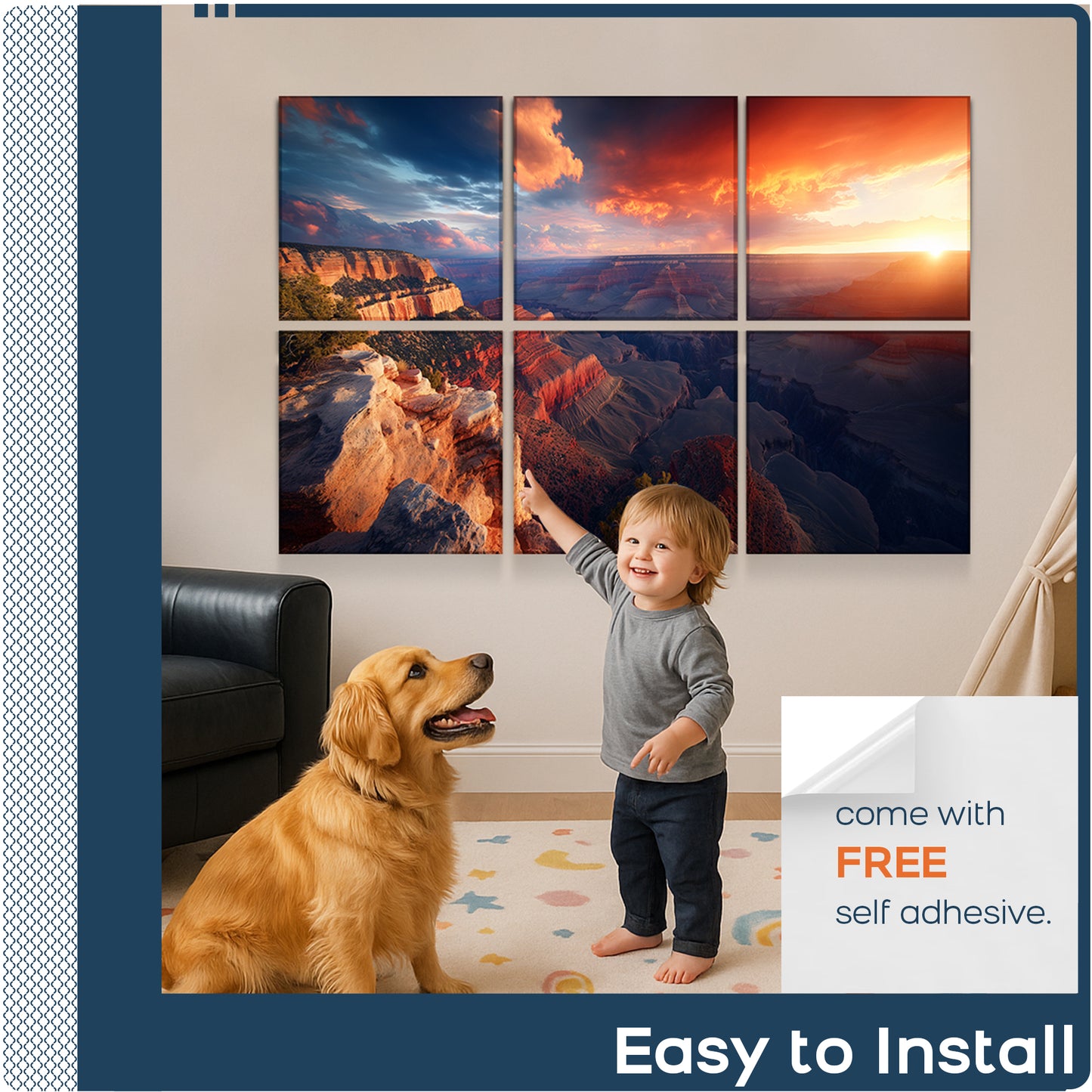 BUBOS 6 Pack Self-Adhesive Acoustic Wall Panel,70.8" x 47.2" Sound Panels Noise Reducing for Wall,Decorative Acoustic Panel Sound Absorbing,Sound Proofing Panel for Studio, Home,Office,Canyon Fire