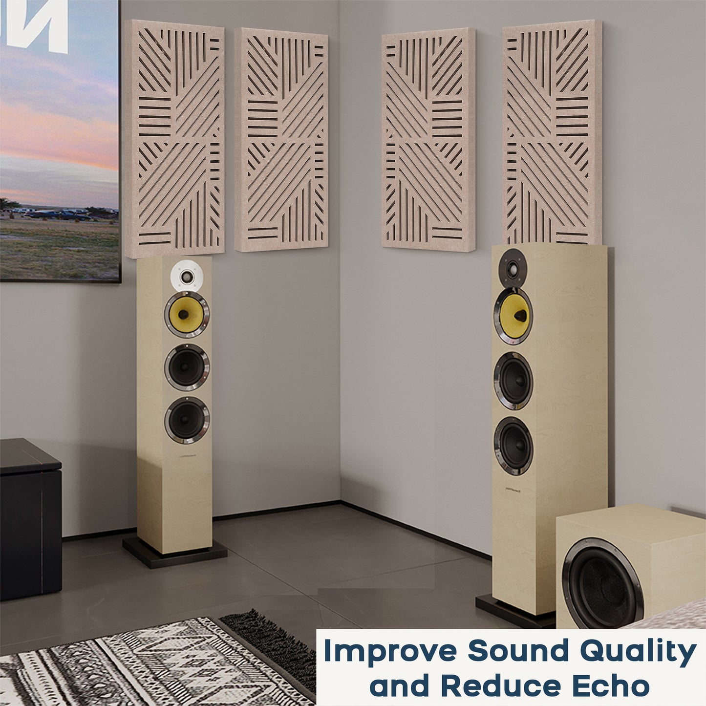 BUBOS 4 Pack Acoustic Wall Panels - Professional Self-Adhesive Sound Absorbing Slotted Cavity Panels for Enhanced Audio Clarity - High-Density Soundproofing for Home Office, Studio, Gaming & Gym