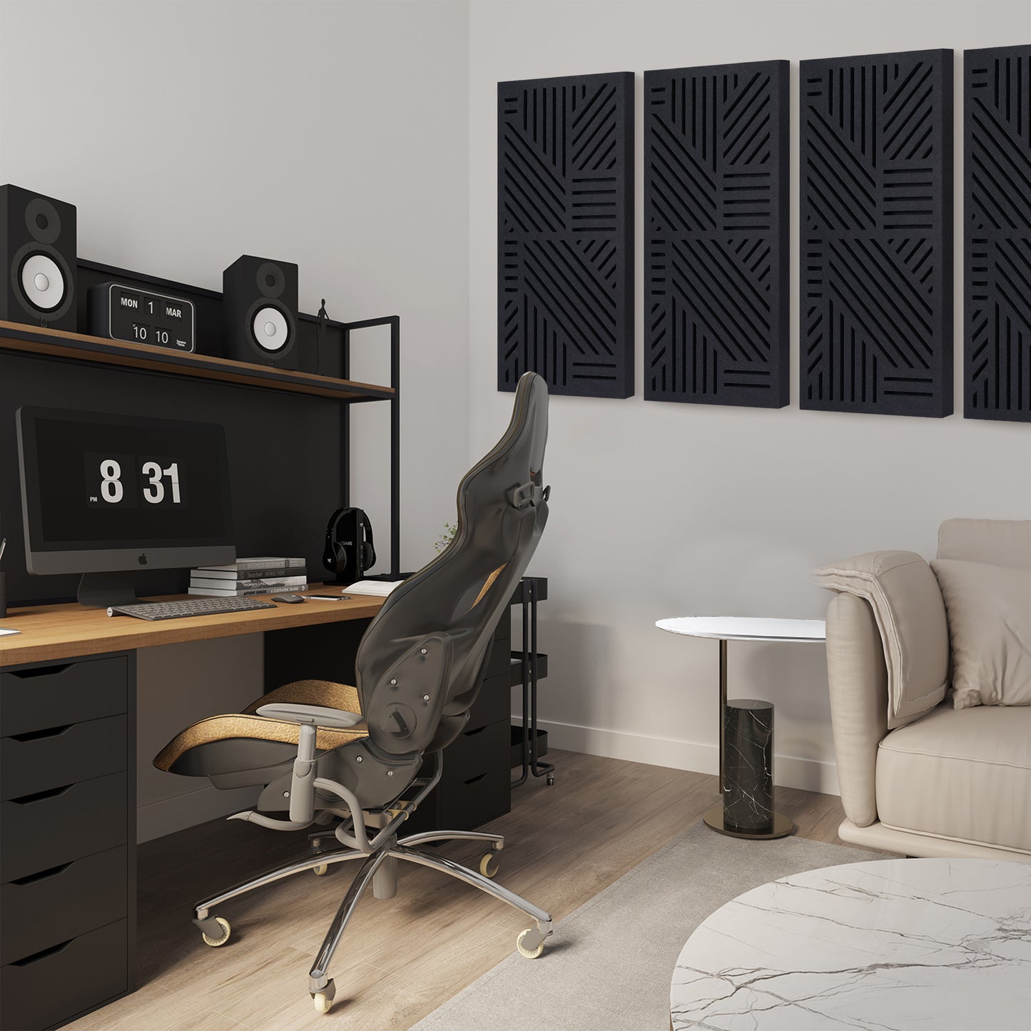BUBOS 4 Pack Acoustic Wall Panels - Professional Self-Adhesive Sound Absorbing Slotted Cavity Panels for Enhanced Audio Clarity - High-Density Soundproofing for Home Office, Studio, Gaming & Gym