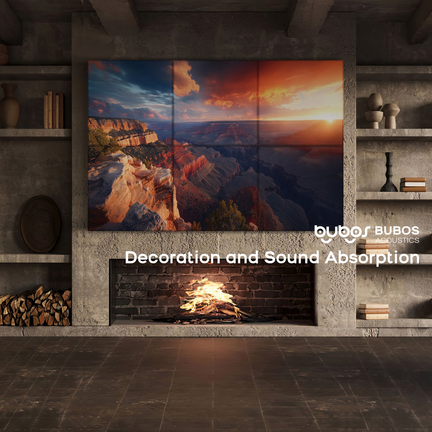 BUBOS 6 Pack Self-Adhesive Acoustic Wall Panel,70.8" x 47.2" Sound Panels Noise Reducing for Wall,Decorative Acoustic Panel Sound Absorbing,Sound Proofing Panel for Studio, Home,Office,Canyon Fire