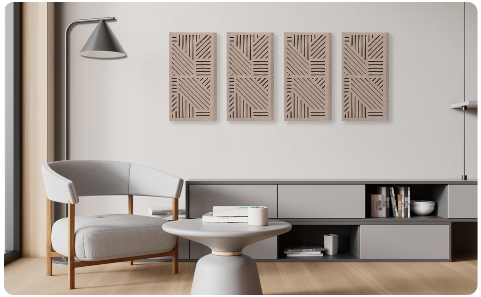 BUBOS 4 Pack Acoustic Wall Panels - Professional Self-Adhesive Sound Absorbing Slotted Cavity Panels for Enhanced Audio Clarity - High-Density Soundproofing for Home Office, Studio, Gaming & Gym
